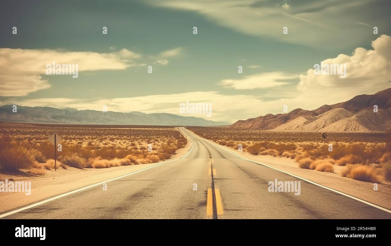 Vintage toned Curved Desert Highway: Concetto di viaggio USA Foto Stock