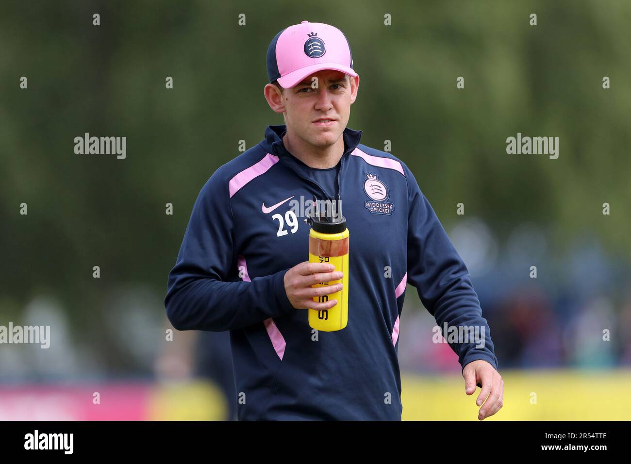 Ryan Higgins di Middlesex durante Middlesex vs Glamorgan, Vitality Blast T20 Cricket alla Merchant Taylors School il 31st maggio 2023 Foto Stock