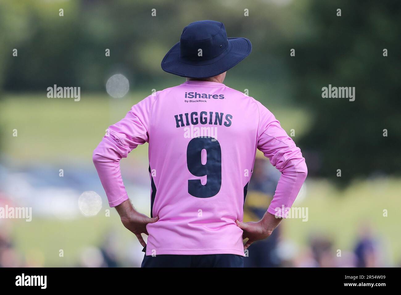 Ryan Higgins di Middlesex durante Middlesex vs Glamorgan, Vitality Blast T20 Cricket alla Merchant Taylors School il 31st maggio 2023 Foto Stock