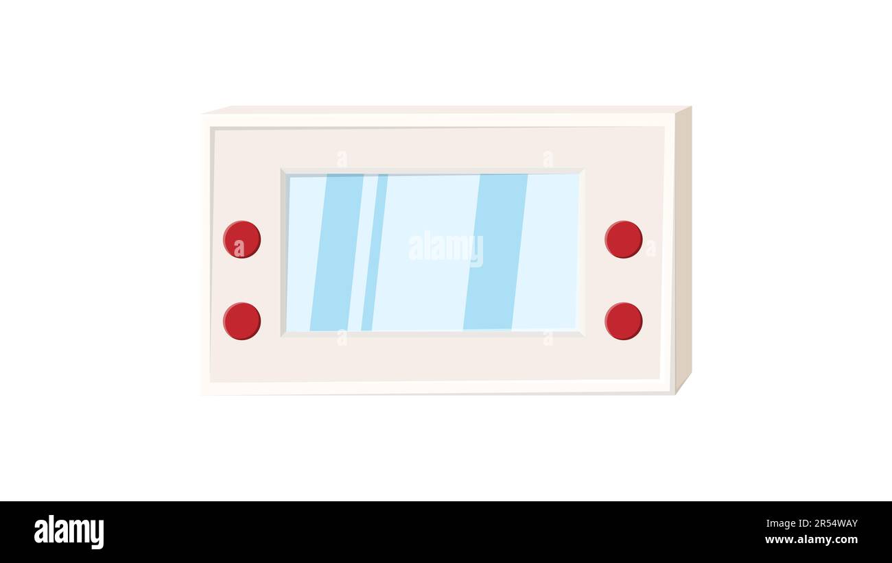 Vecchia console portatile per videogiochi portatile con isometria retro vintage e pulsanti e schermo per i giocatori del 70s 80s 90s. icona bianca. Illustrazione vettoriale. Illustrazione Vettoriale