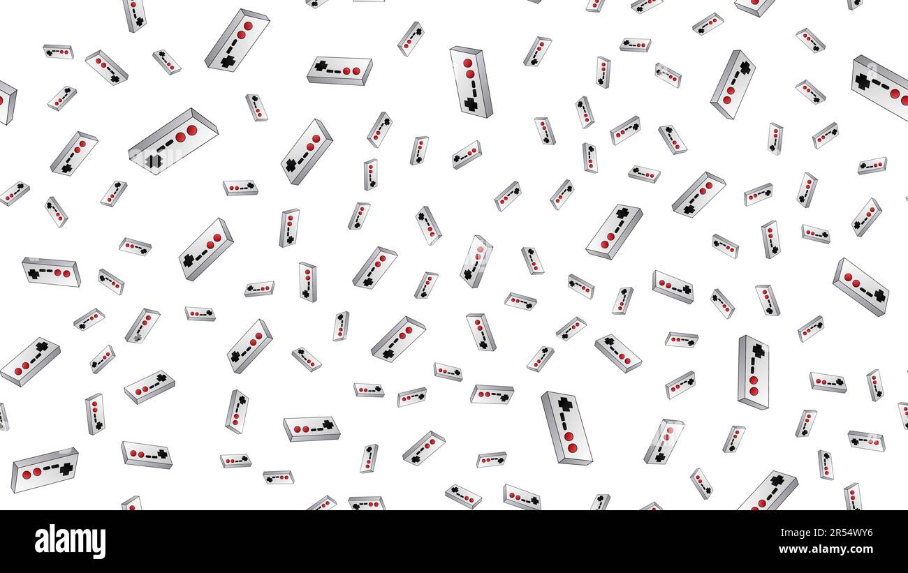 Modello senza cuciture di vecchie console di gioco hipster retrò e di texture joystick da 70s, 80s, 90s, 2000s, sfondo. Illustrazione Vettoriale