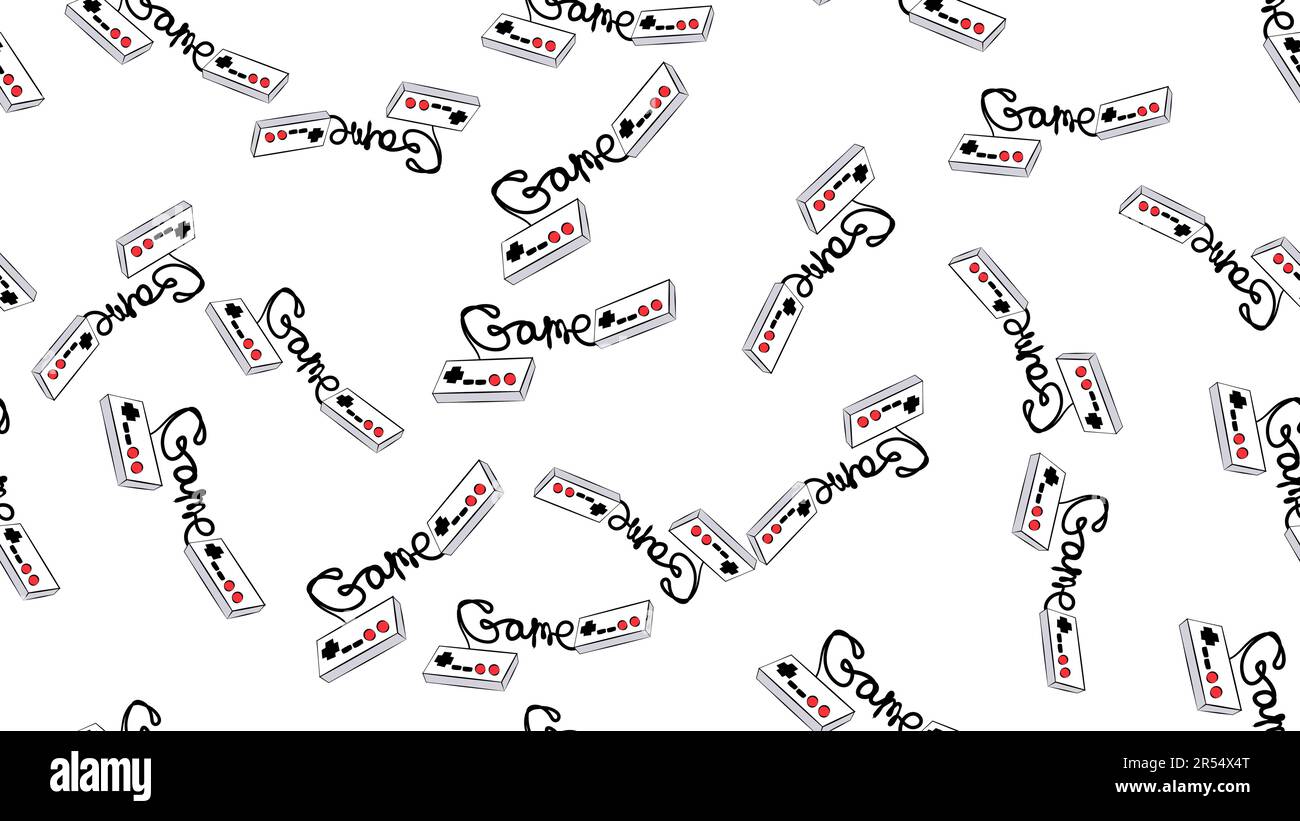 Texture motivo senza cuciture da un antico controller joystick retrò hipster d'epoca per videogiochi sullo sfondo degli anni '70s, '80s, '90s. Il backg Illustrazione Vettoriale