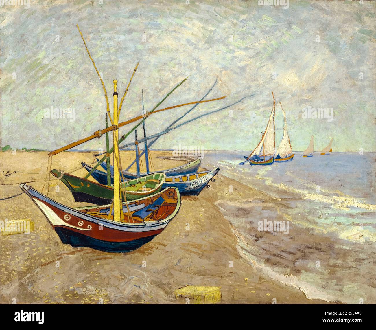 Vincent van Gogh, barche da pesca sulla spiaggia di Les Saintes-Maries-de-la-Mer, pittura 1888 Foto Stock