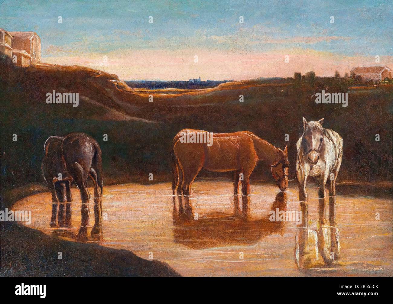 Giovanni Segantini, cavalli al guado, dipingere prima del 1899 Foto Stock