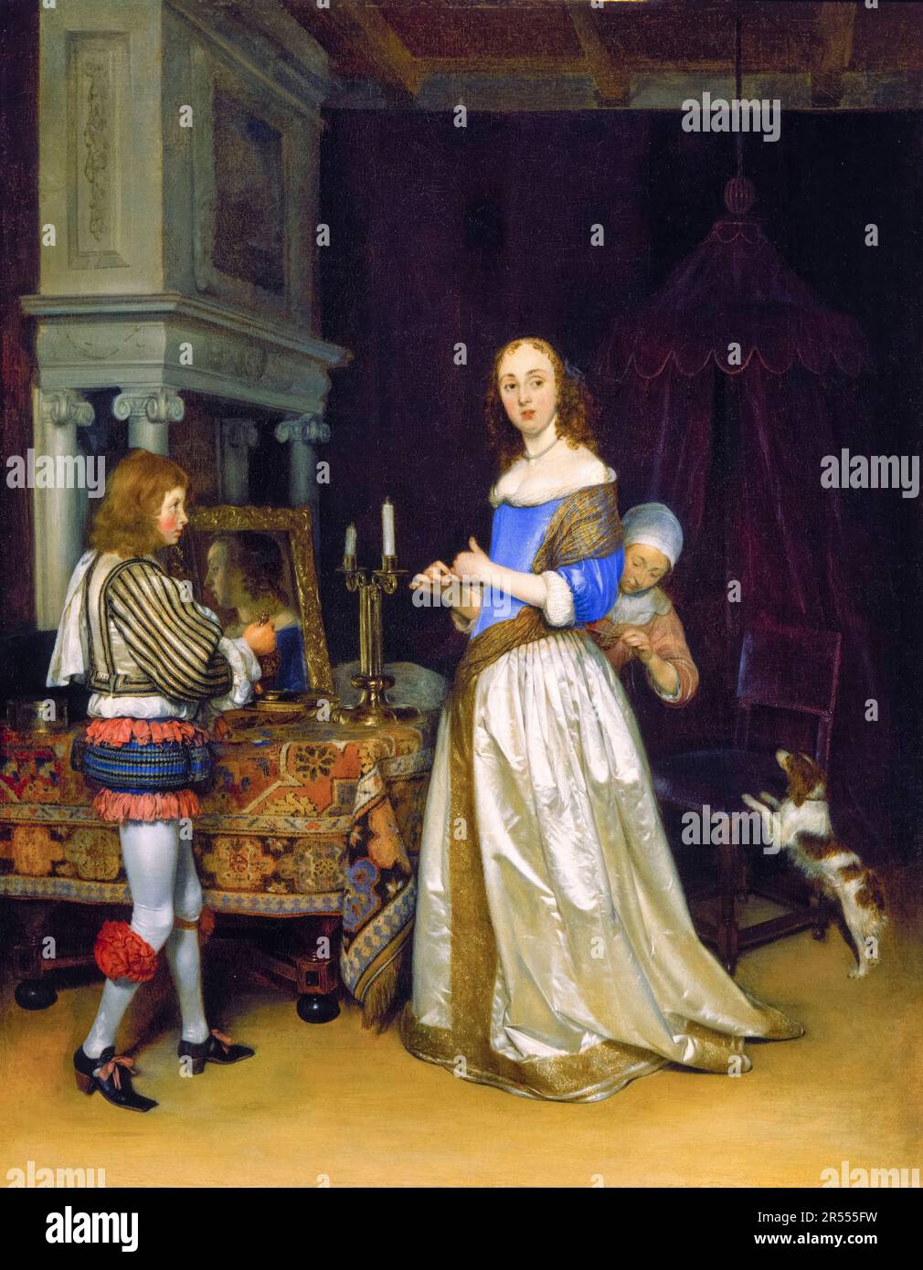 Gerard ter Borch, Una signora al suo gabinetto, pittura 1660 Foto Stock