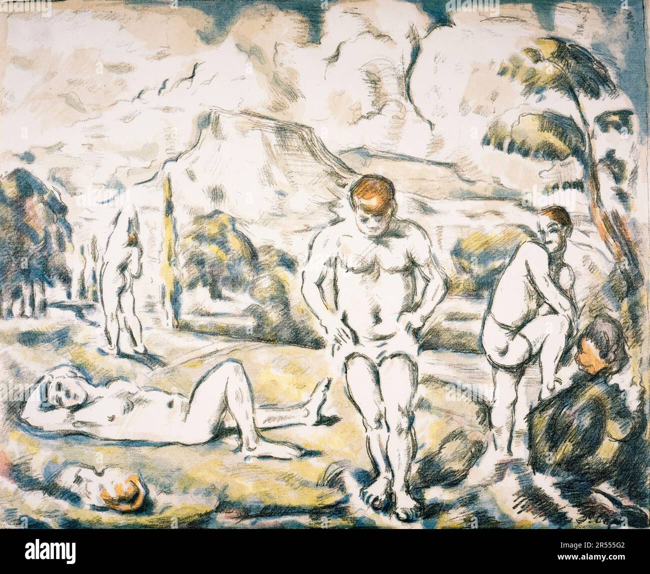 Paul Cezanne, i bagnanti, stampa litografica 1896-1897 Foto Stock