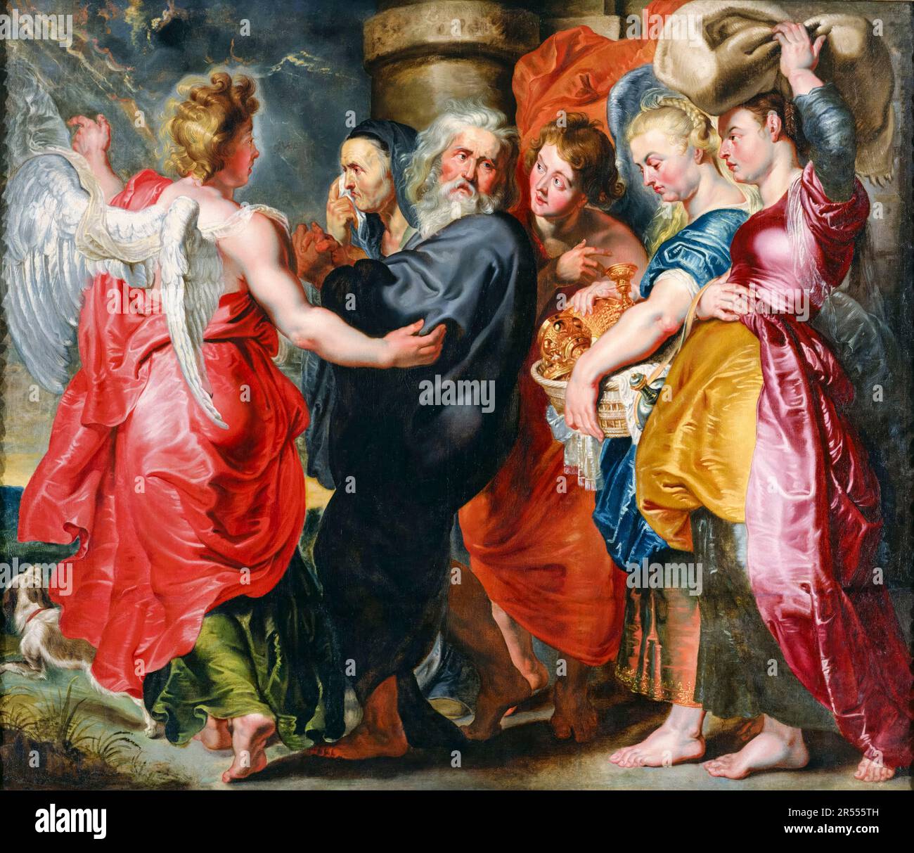 Il volo di Lot e la sua famiglia da Sodoma (dopo Rubens), dipinto di Jacob Jordaens, 1618-1620 Foto Stock