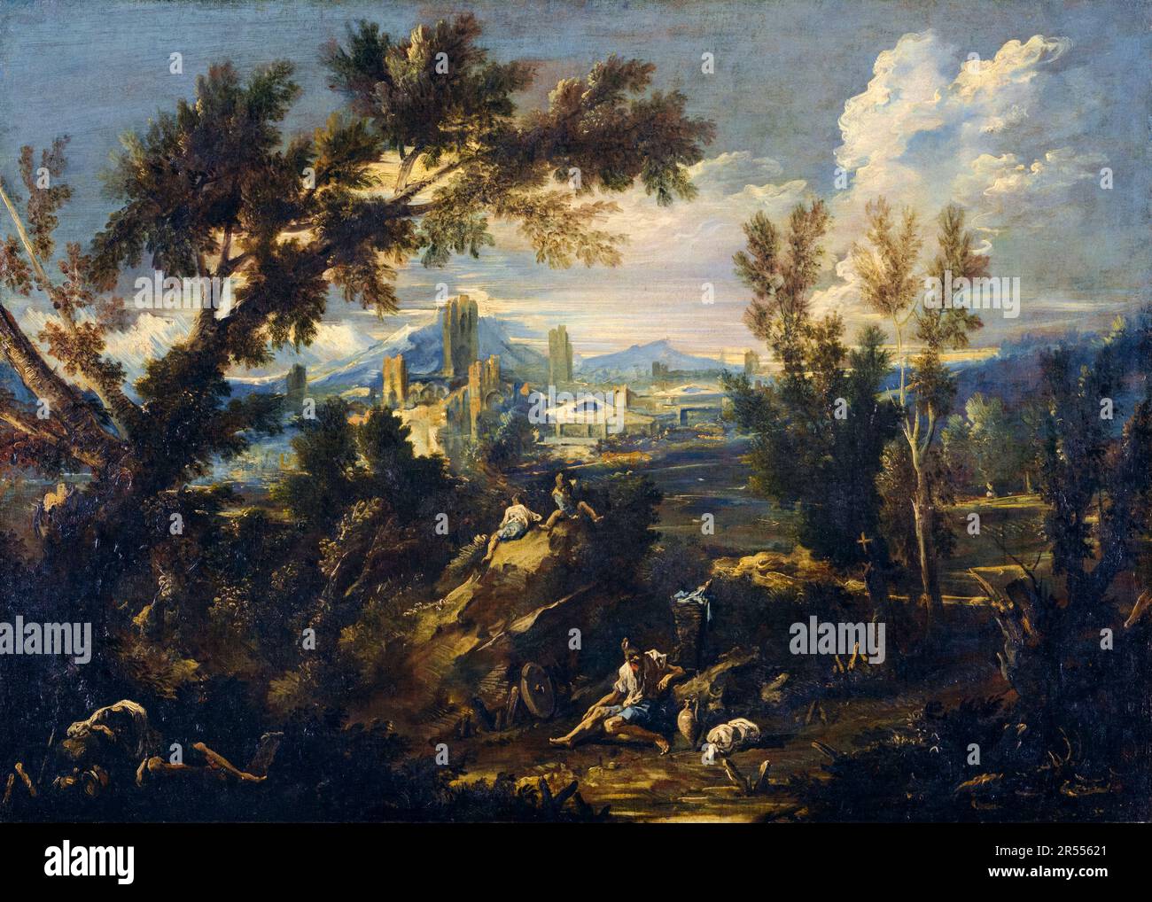 Alessandro Magnasco pittura, Paesaggio con Pastori, 1718-1725 Foto Stock
