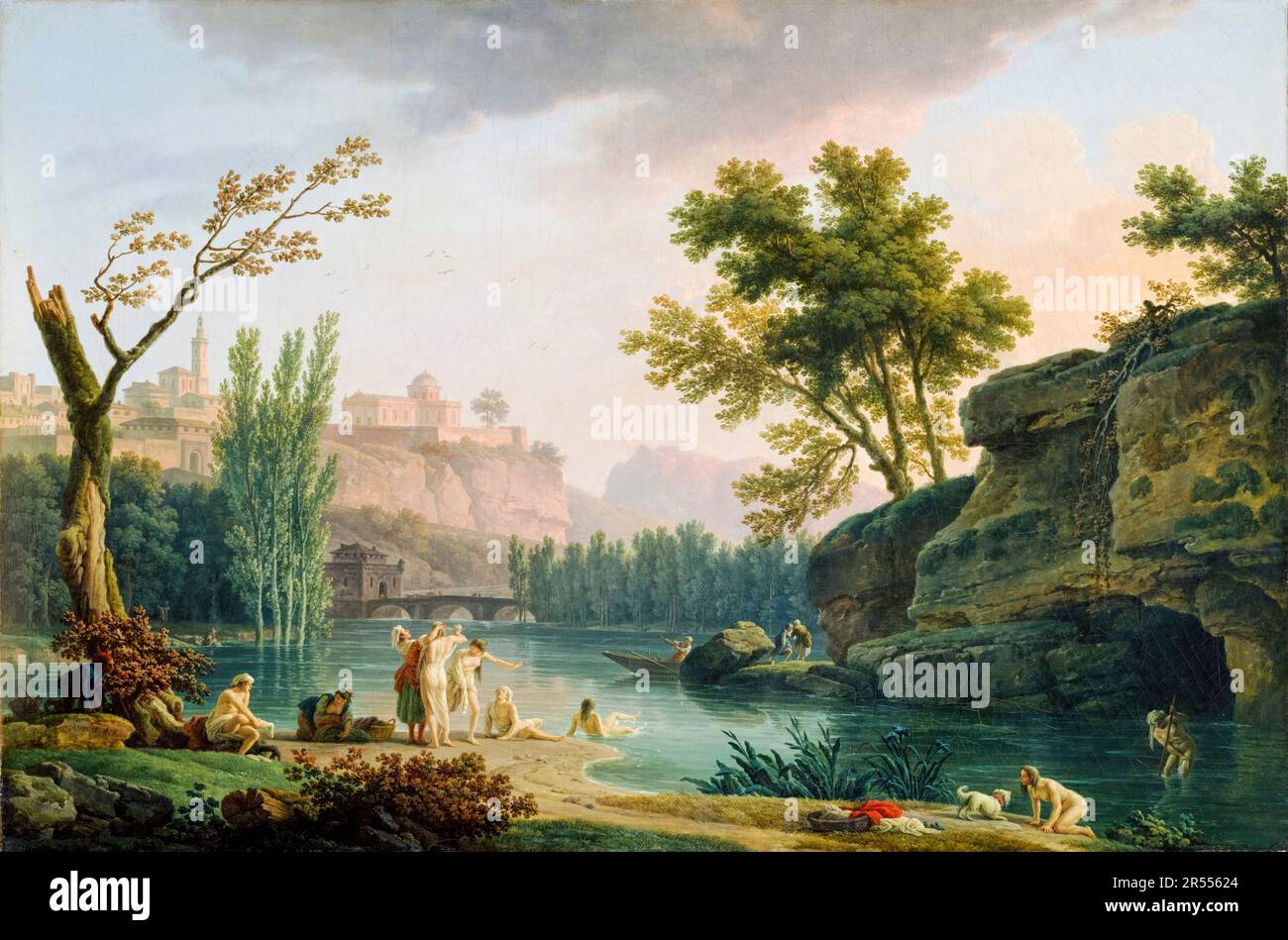 Claude Joseph Vernet, serata estiva, Paesaggio in Italia, pittura 1773 Foto Stock