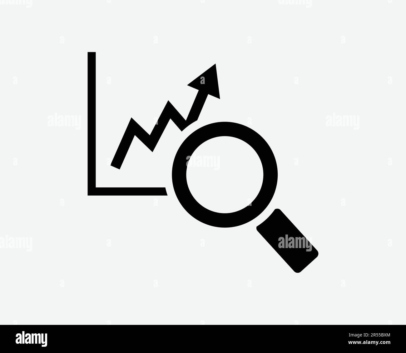 Icona Chart Analysis (analisi grafico). Statistiche Business Finance Research Growth Sales Magnify Glass Sign Symbol Black Artwork Graphic Illustration Clipart EPS Vector Illustrazione Vettoriale