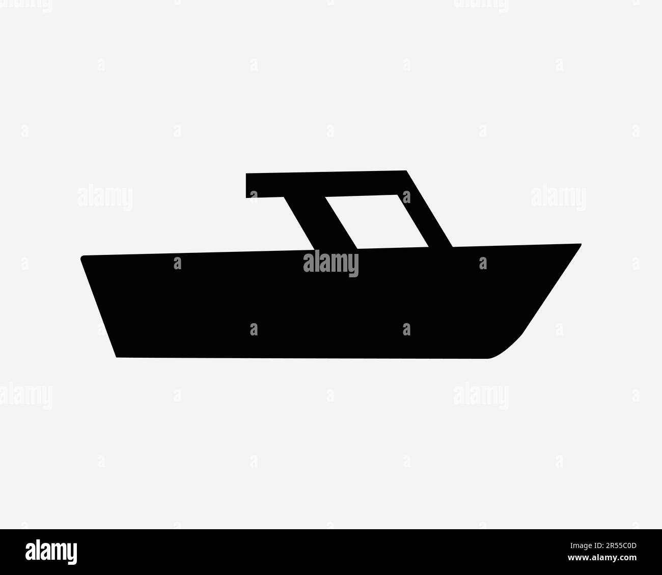 Icona Barca. Nave Yacht Cruise Ocean Vessel velocità motoscafo Navale Sea Sign simbolo Black Artwork Graphic Illustration Clipart EPS Vector Illustrazione Vettoriale