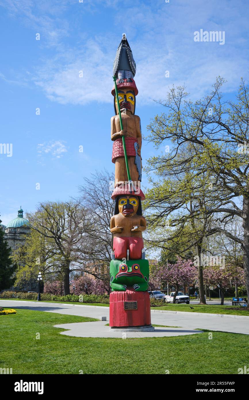 The Knowlege Totem in Victoria, British Columbia, Canada Foto Stock