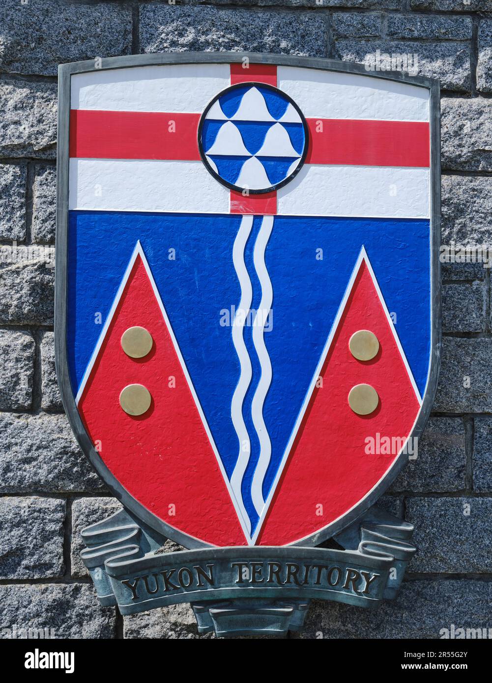 Stemma del territorio dello Yukon, Confederation Garden Court, Victoria, Vancouver Island, British Columbia, Canada Foto Stock