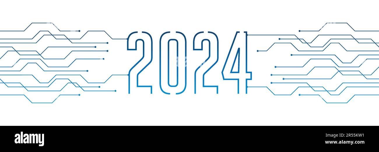 scheda elettronica banner tecnologia digitale 2024 blu Illustrazione Vettoriale