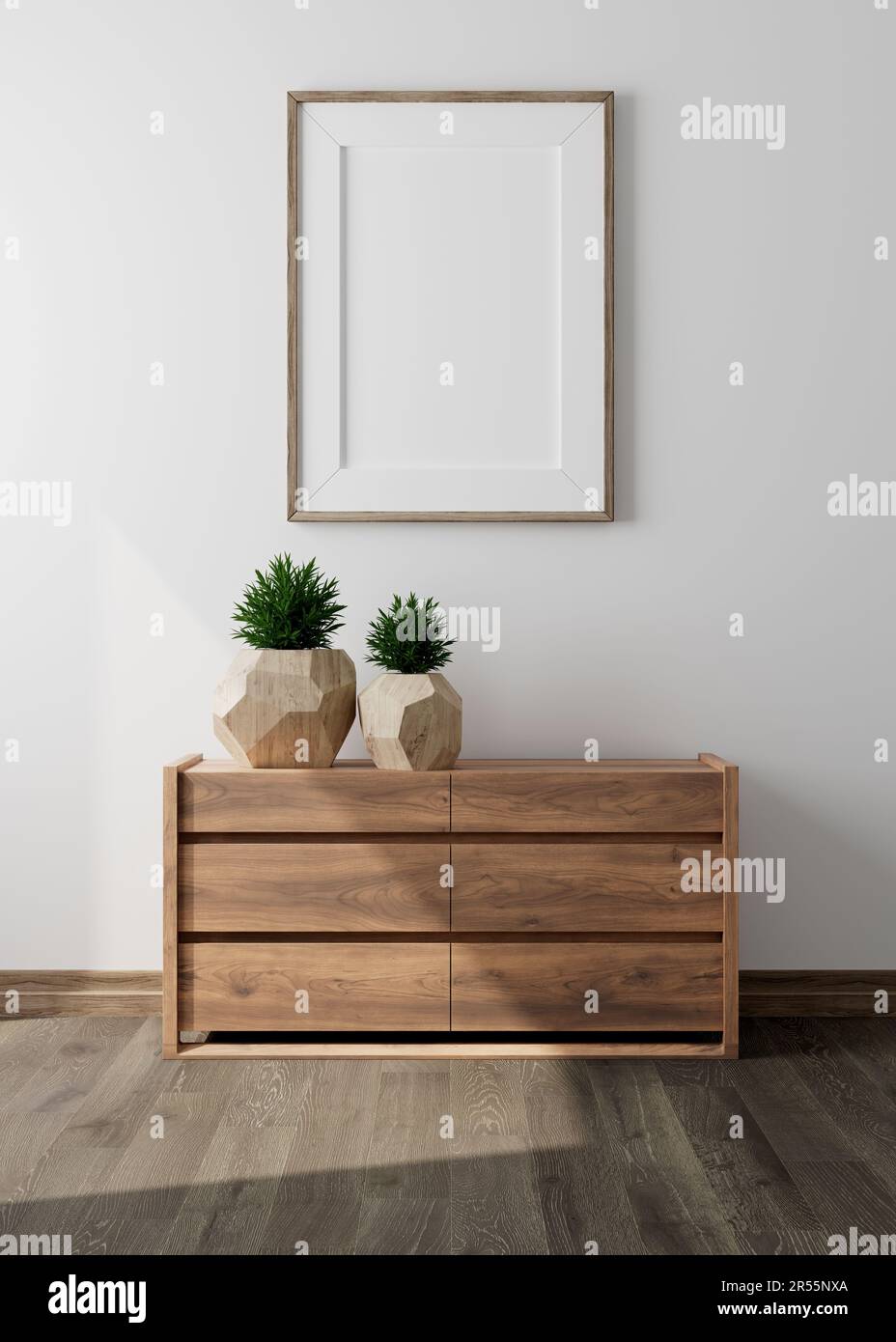 Telaio mockup in casa colonica soggiorno interno, 3D render Foto Stock