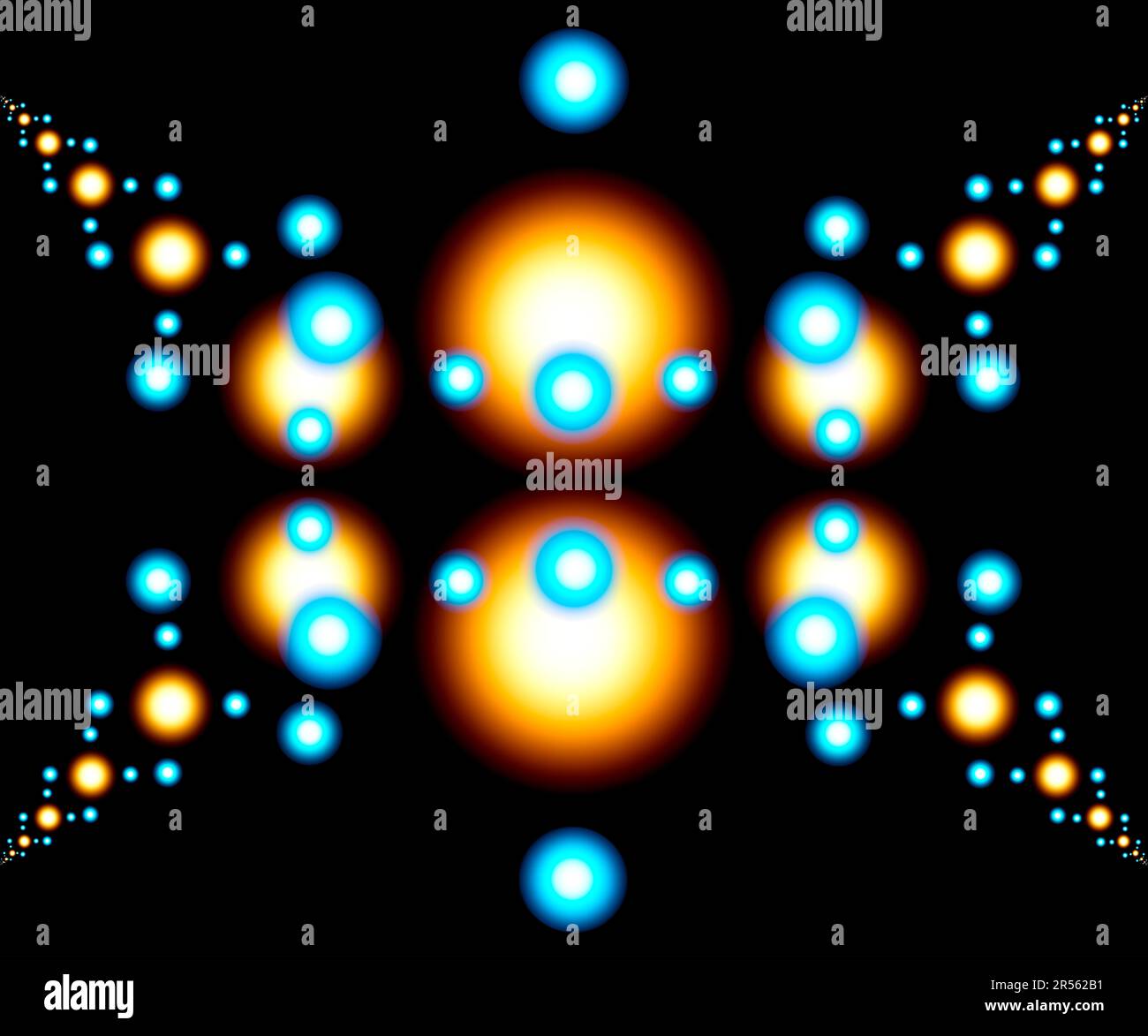 Illustrazione astratta degli atomi che convergono nello spazio quantico Foto Stock