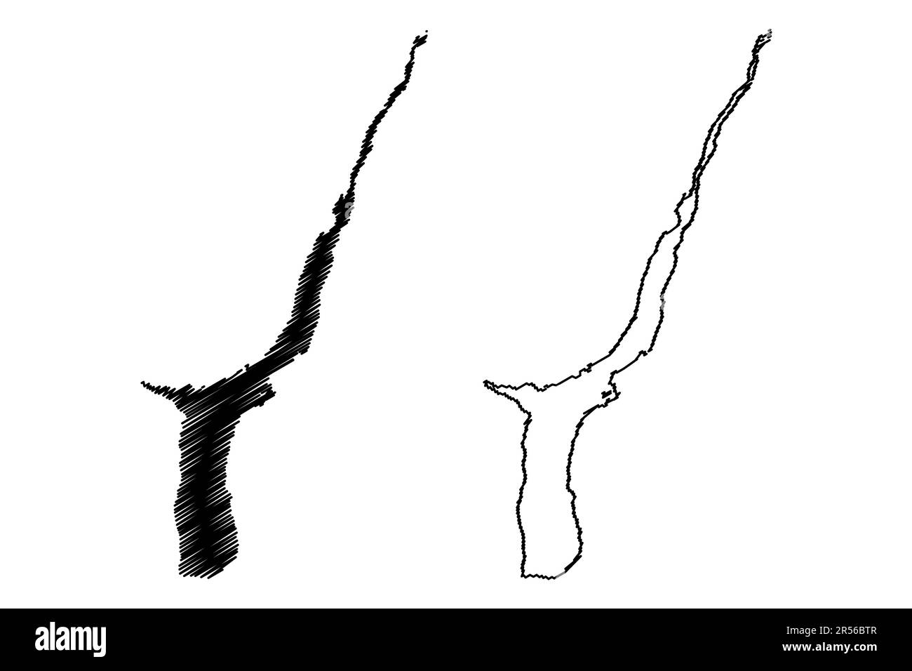 Illustrazione vettoriale della mappa del lago Hawea (Nuova Zelanda, Oceania, Isola del Sud), schizzo della mappa Hawea Illustrazione Vettoriale