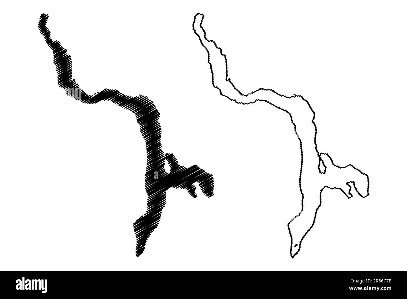 Illustrazione vettoriale della mappa del lago Hauroko (Nuova Zelanda, Isola del Sud), mappa dello schizzo di scricbble Illustrazione Vettoriale