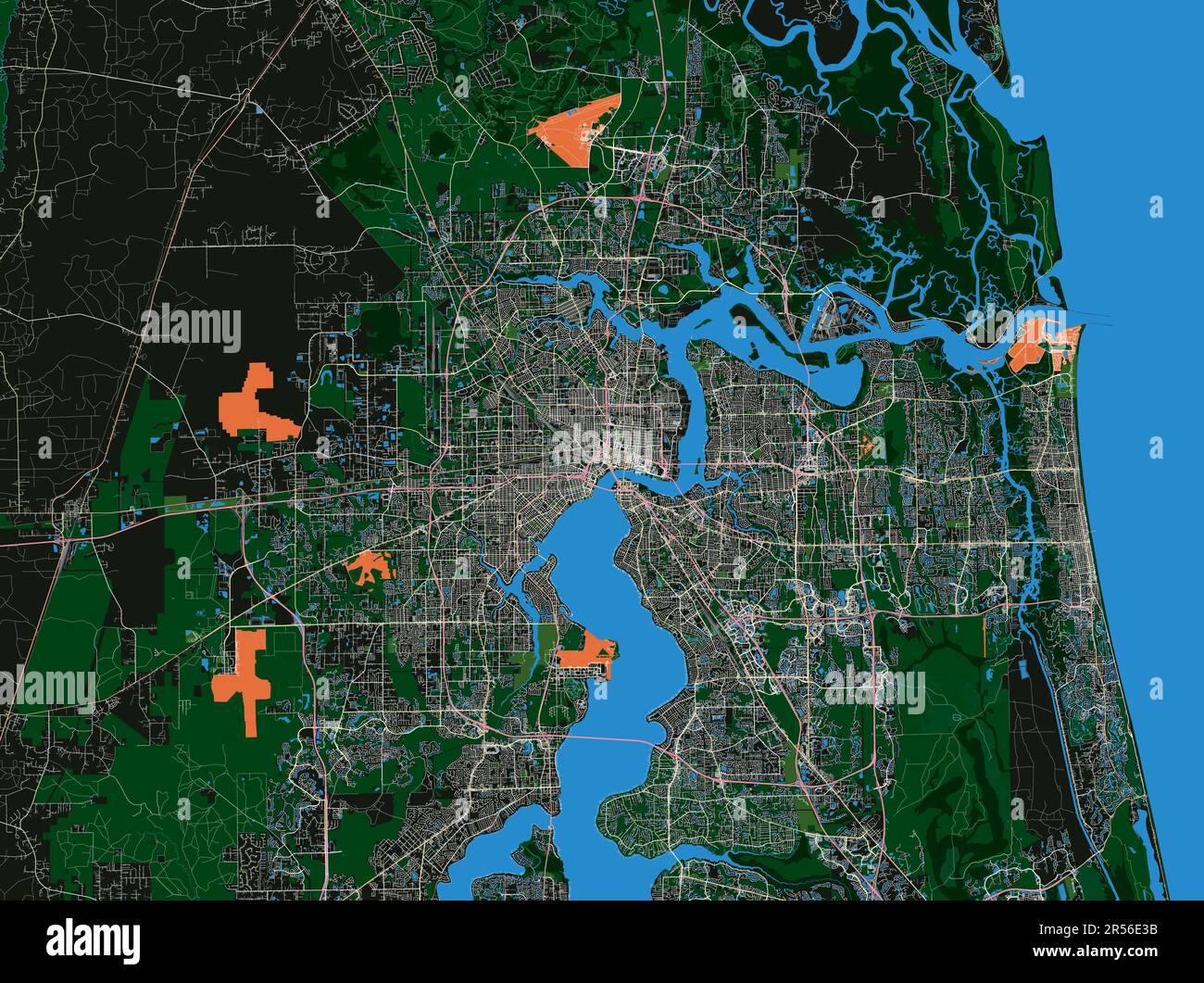 Mappa vettoriale della città di Jacksonville, Florida USA Illustrazione Vettoriale