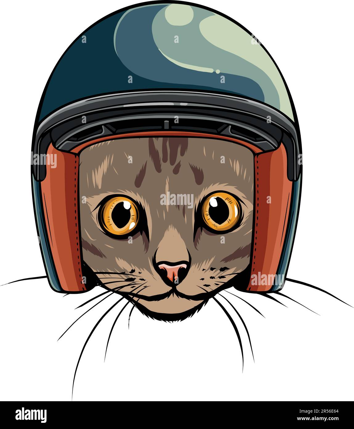 Ritratto di gatto nel casco. Illustrazione vettoriale. Illustrazione Vettoriale