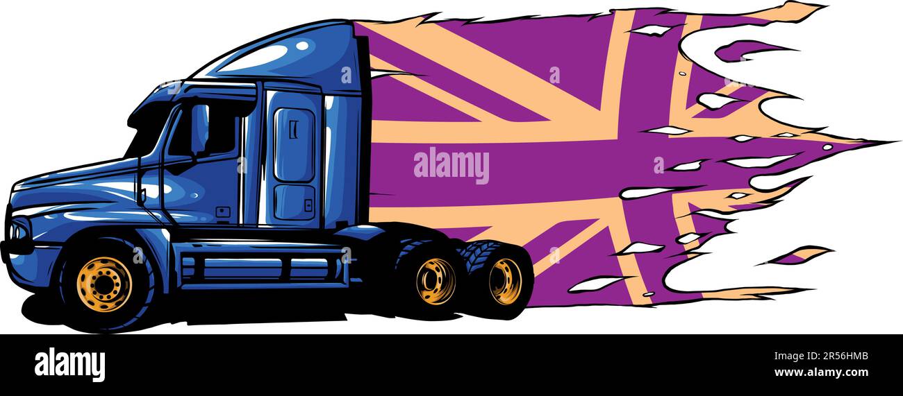 Illustrazione vettoriale del semirimorchio Classic con bandiera britannica Illustrazione Vettoriale