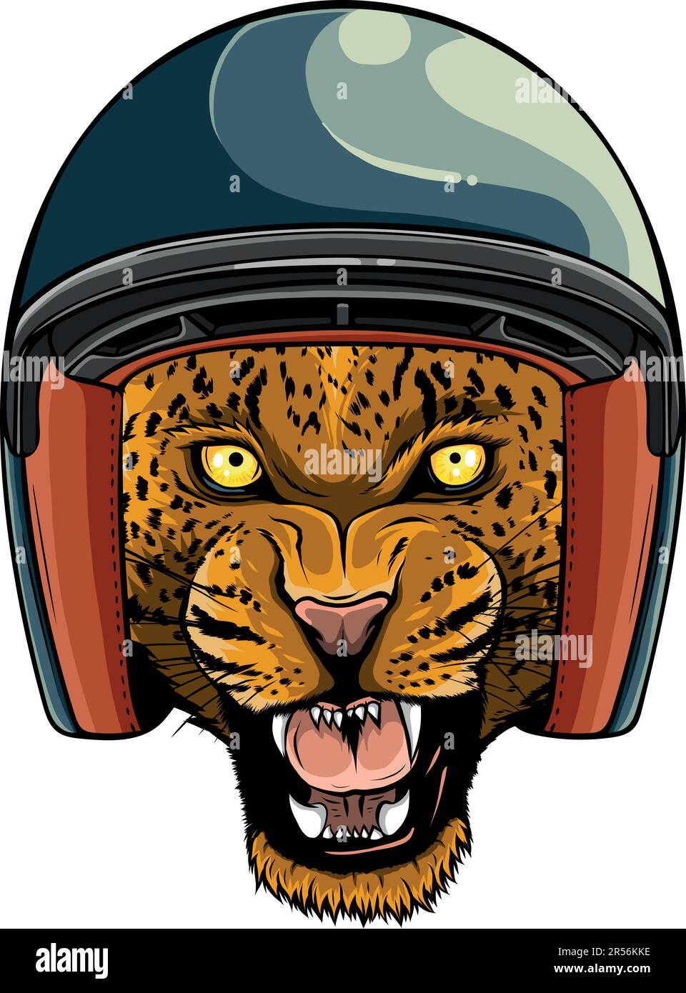 Illustrazione vettoriale del leopardo in casco vintage. Illustrazione Vettoriale