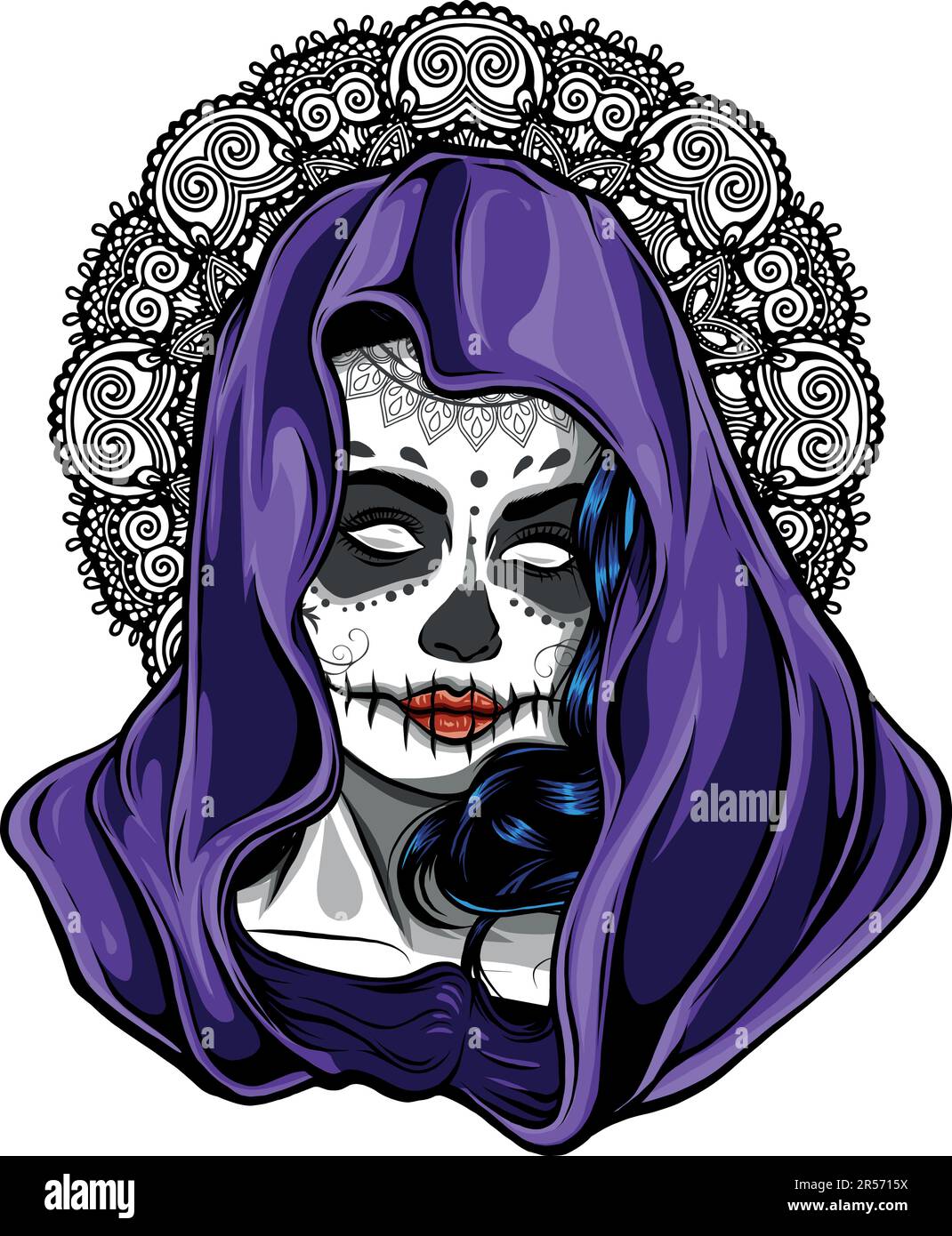 Illustrazione vettoriale di misteriosa ragazza donna in un avatar cappa. Illustrazione Vettoriale