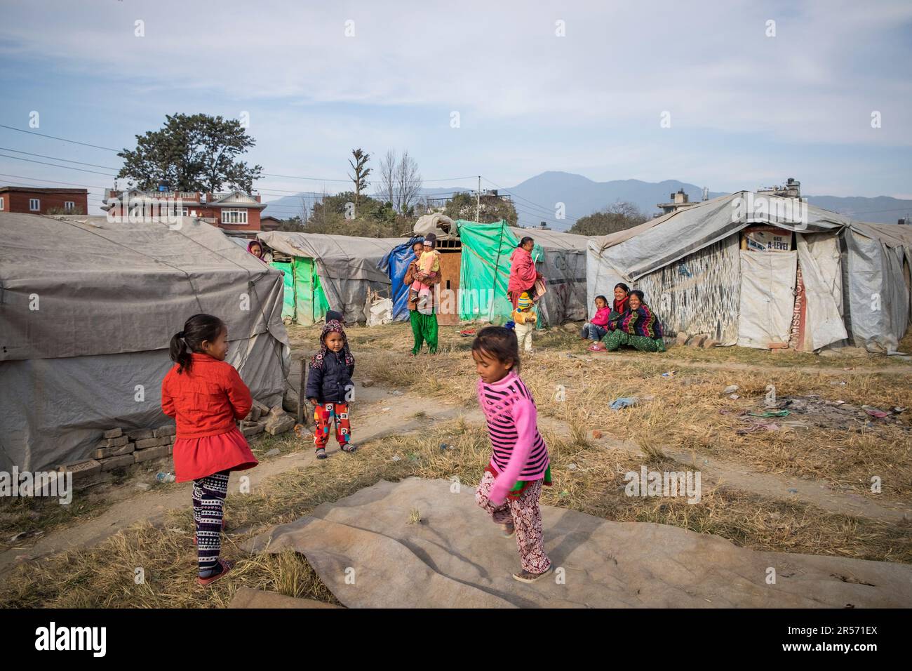 Terremoto. Campo profughi. Nepal Foto Stock