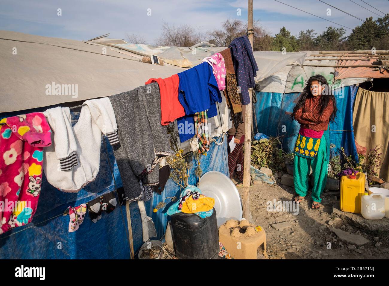 Terremoto. Campo profughi. Nepal Foto Stock