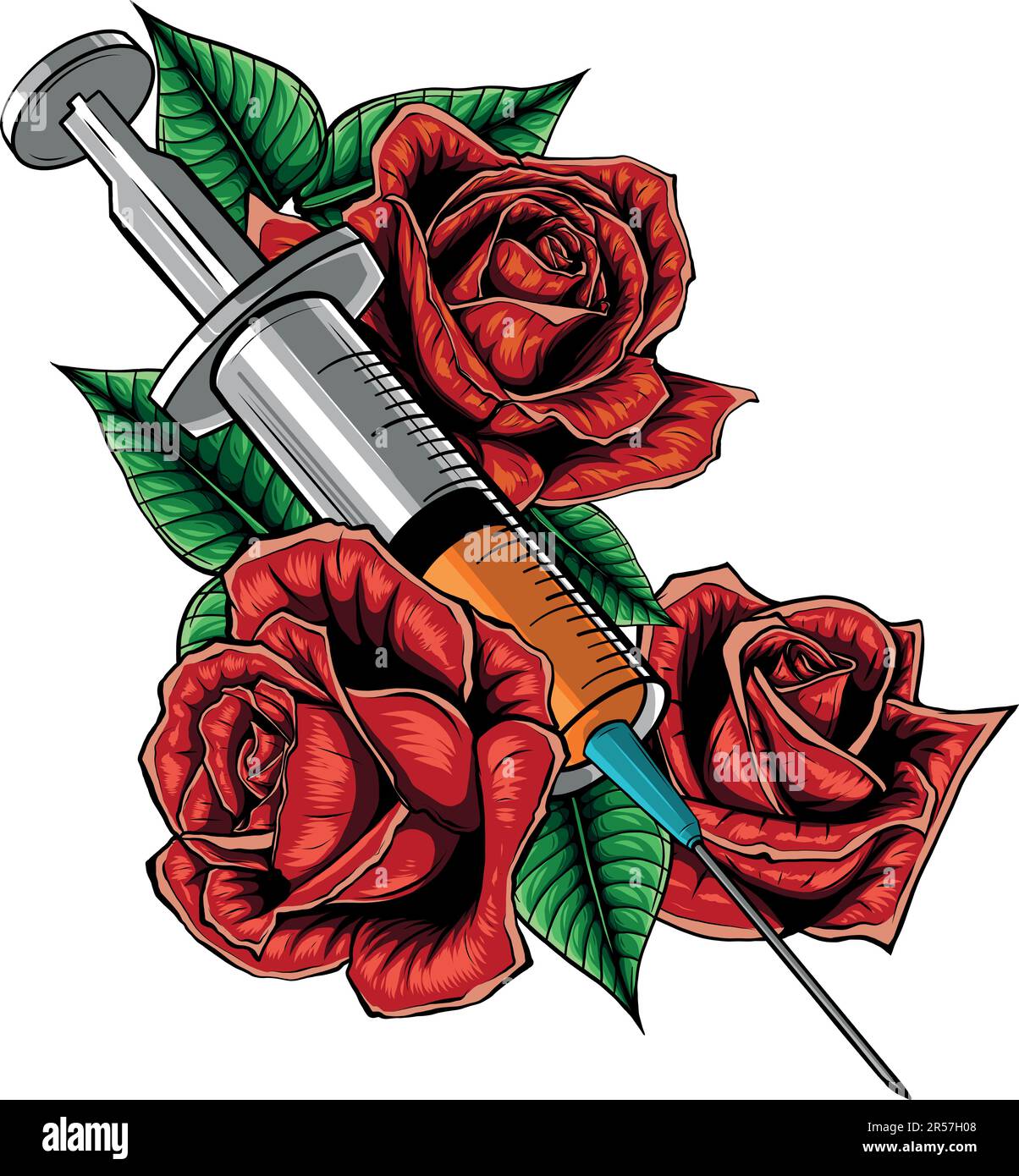 illustrazione della siringa con rose su sfondo bianco Illustrazione Vettoriale