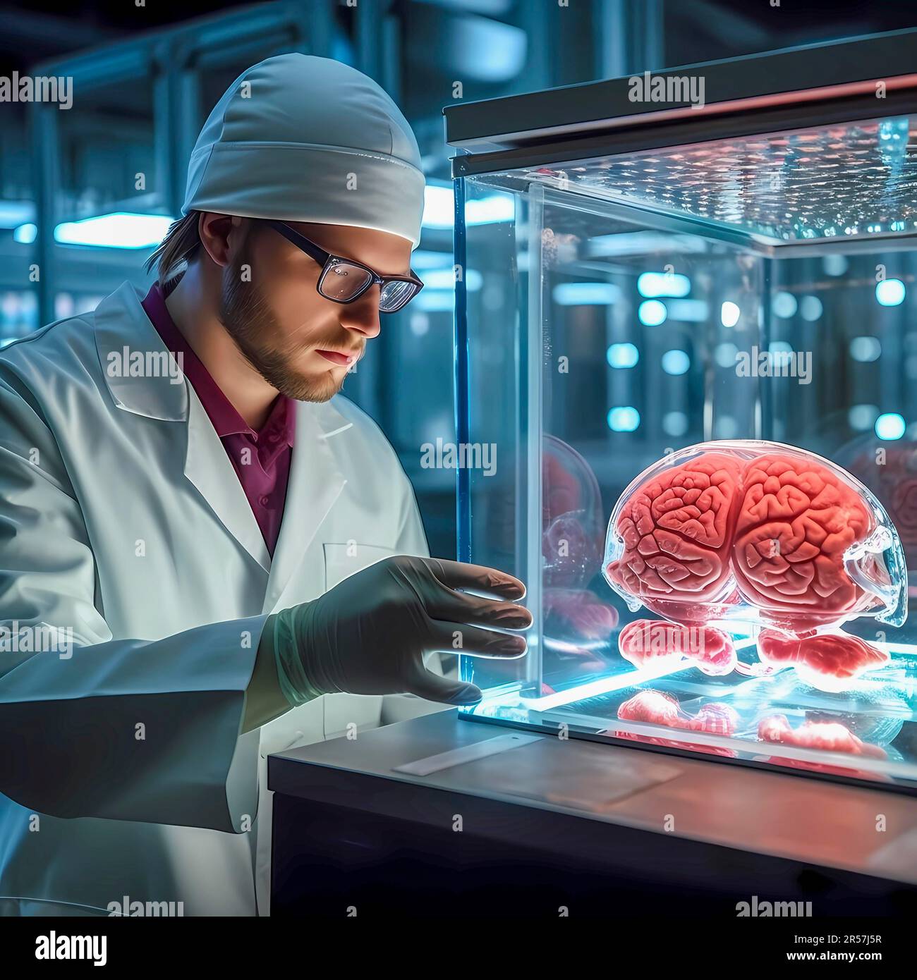 Gli scienziati stanno lavorando con intelligenza artificiale per ricercare il cervello umano, ai generiet Foto Stock