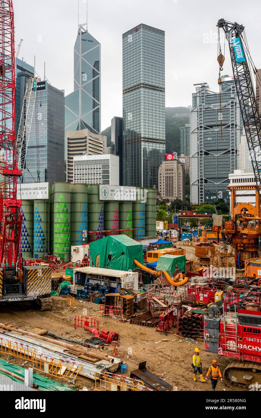 A Construction Site (cantiere), Hong Kong Island, Hong Kong, Cina. Foto Stock