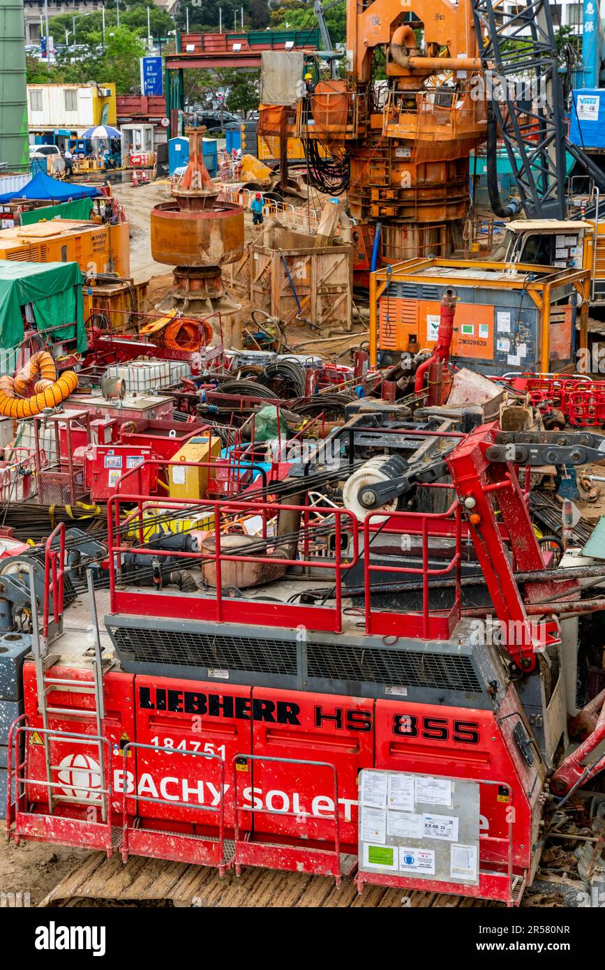 A Construction Site (cantiere), Hong Kong Island, Hong Kong, Cina. Foto Stock