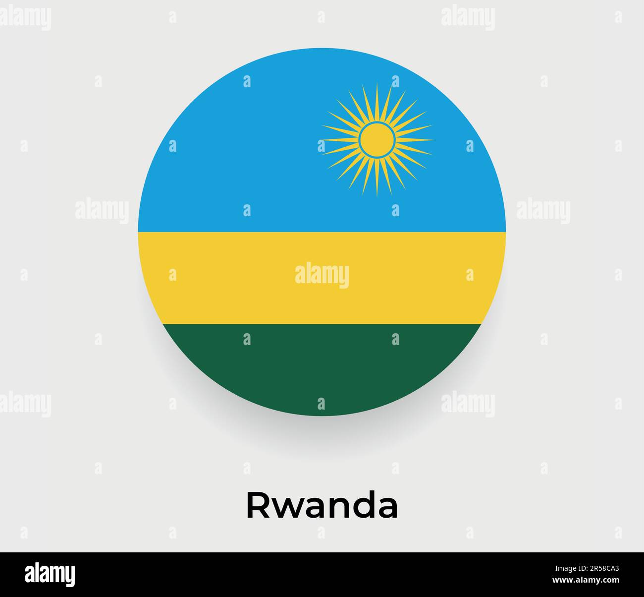 Illustrazione vettoriale icona circolare a forma di bolla della bandiera del Ruanda Illustrazione Vettoriale