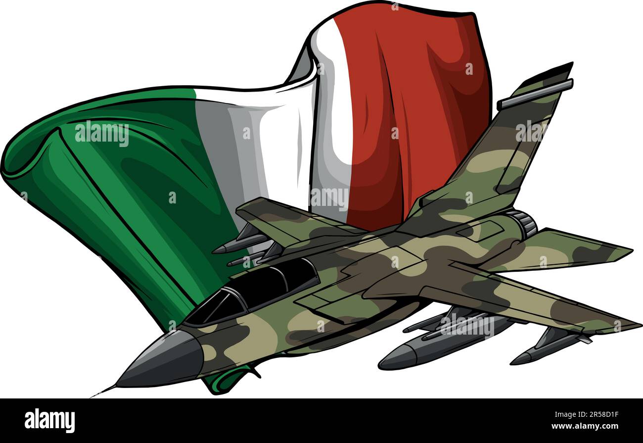 Aerei da combattimento militari con vettore di bandiera italiano Illustrazione Vettoriale