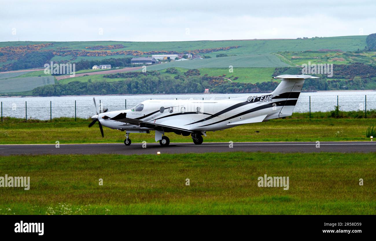 OY-EUR - Pilatus PC-12/47E [1479] gli aerei DS Eurowind atterrano all'aeroporto Riverside di Dundee, Scozia Foto Stock
