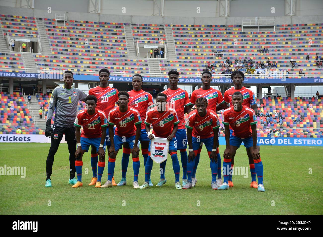 Jogo entre GAMBIA X URUGUAY no Estadio Estadio unico Madre de Ciudades FIFA sub20 World Cup Argentina 2023 é realizada em diferentes sedes da Argentina (Santiago del estero, la Plata, San Juan e Mendoza) Foto Stock