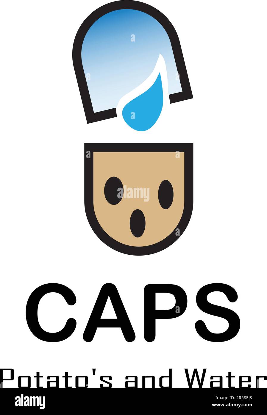 Il logo Capsule Potato and Water è una rappresentazione unica e creativa della combinazione di due elementi essenziali: Patate e acqua. Illustrazione Vettoriale