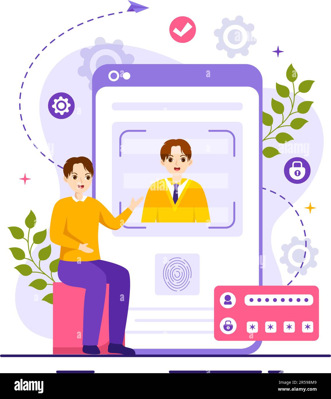 Identificazione vettore Illustrazione di carta d'identità con foto, documento e informazioni in Face ID System Flat Cartoon modelli disegnati a mano Illustrazione Vettoriale