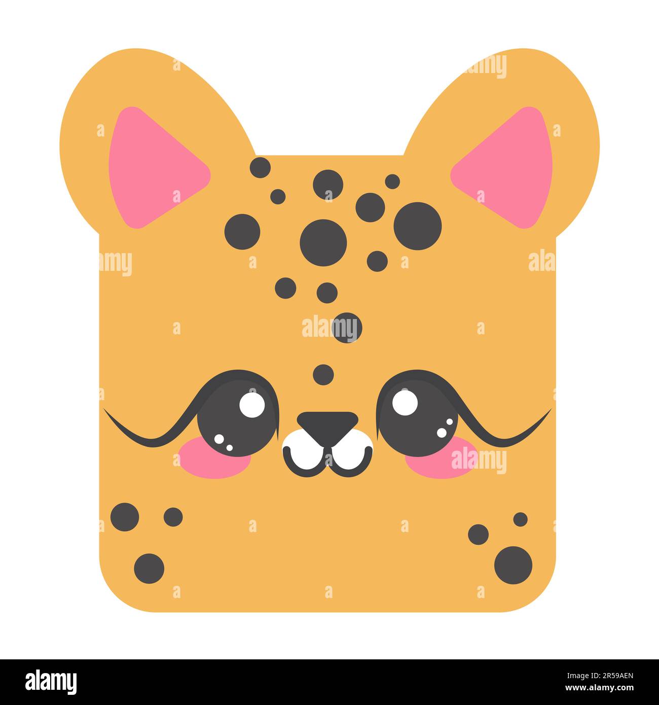 Bella faccia quadrata ghepardo. Testa di cartone animato di carattere animale. Design semplice e minimale. Illustrazione vettoriale Illustrazione Vettoriale
