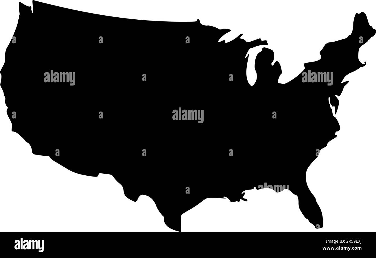 Mappa di silhouette nera piena degli Stati Uniti d'America senza Alaska e isole, illustrazione vettoriale Illustrazione Vettoriale