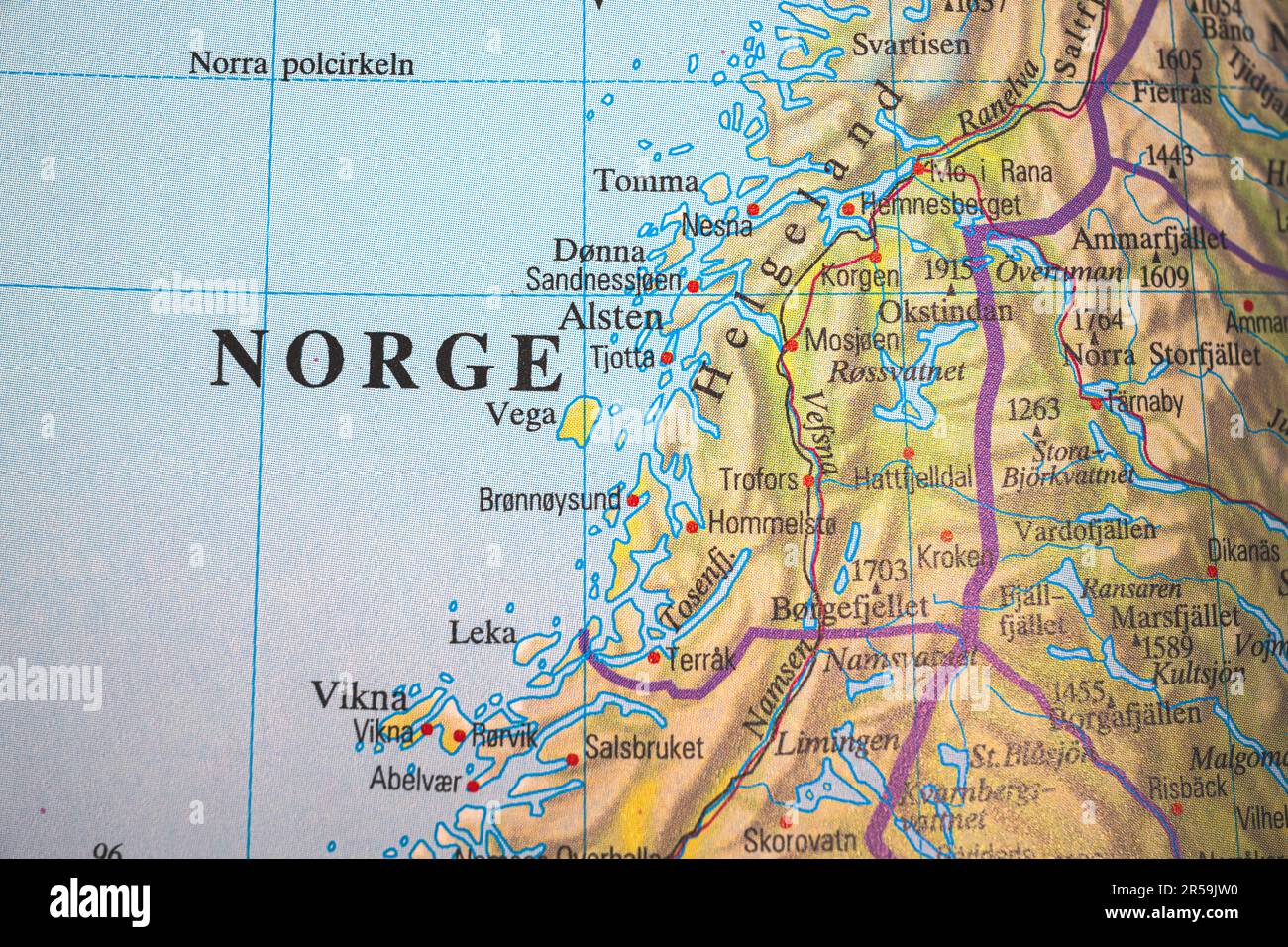 Mappa atlante di Vega in Norvegia Foto Stock