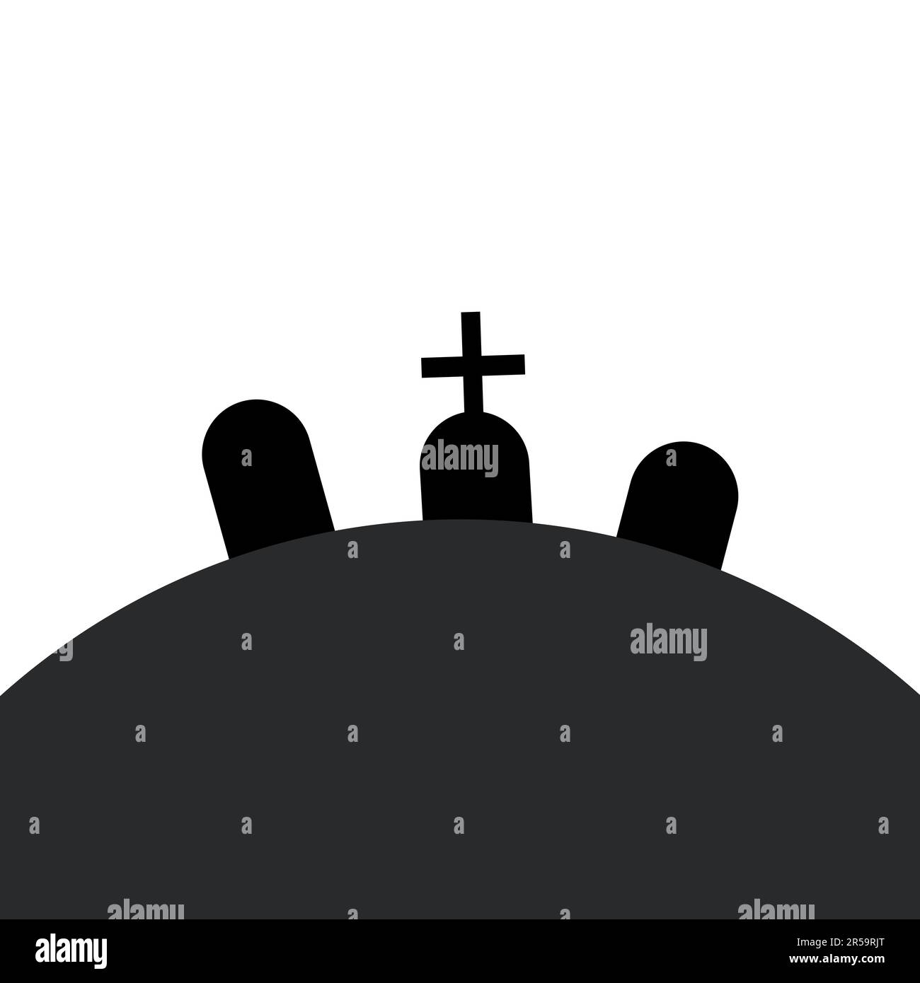 Tre tombe su un cimitero, una collina. Semplice illustrazione del design piatto a icone. Halloween oggetto, tomba con una croce. Illustrazione Vettoriale