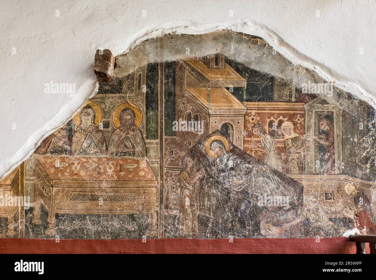 Affreschi alla Chiesa post bizantina di Panayia Mouzeviki (Ayios Minas, Vergine Maria Mouzeviki), Kastoria, Macedonia Occidentale, Grecia Foto Stock