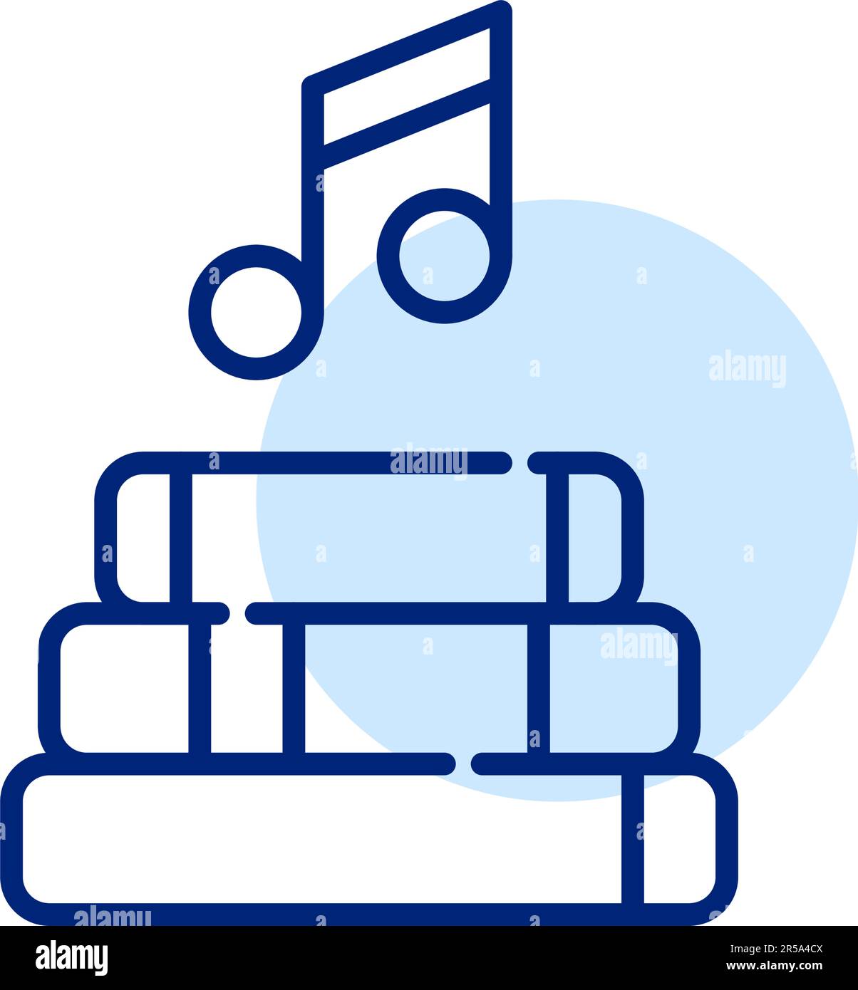 Note musicali su una pila di libri. Icona dell'applicazione audiobook. Pixel Perfect, tratto modificabile Illustrazione Vettoriale