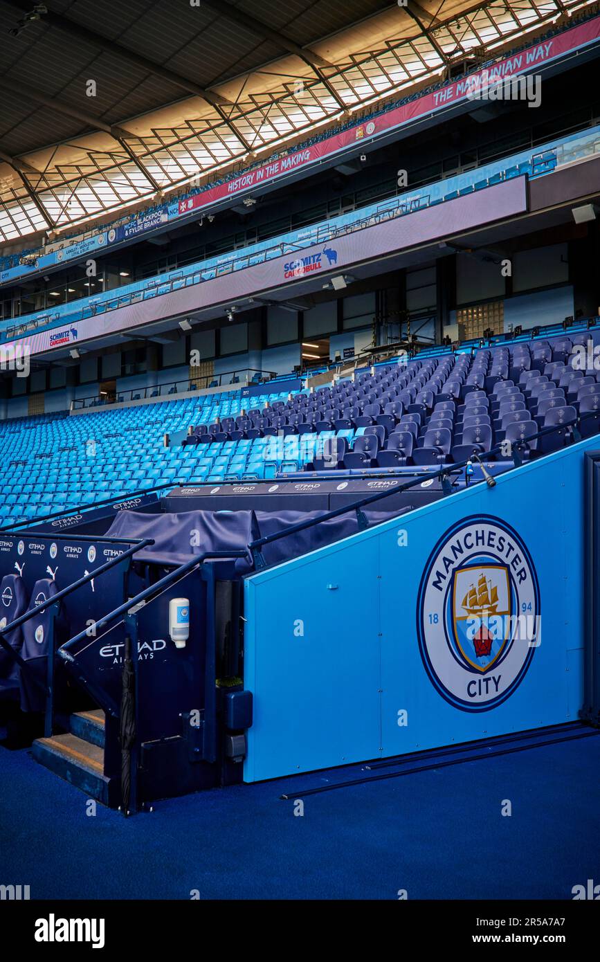 Il tunnel dei giocatori all'Etihad Stadium, sede del Manchester City FC Football Club Foto Stock