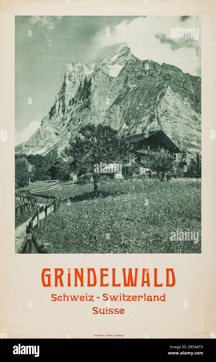 Grindelwald - poster di viaggio in Svizzera d'epoca - foto d'epoca (anni '1930) fotografo sconosciuto. Foto Stock