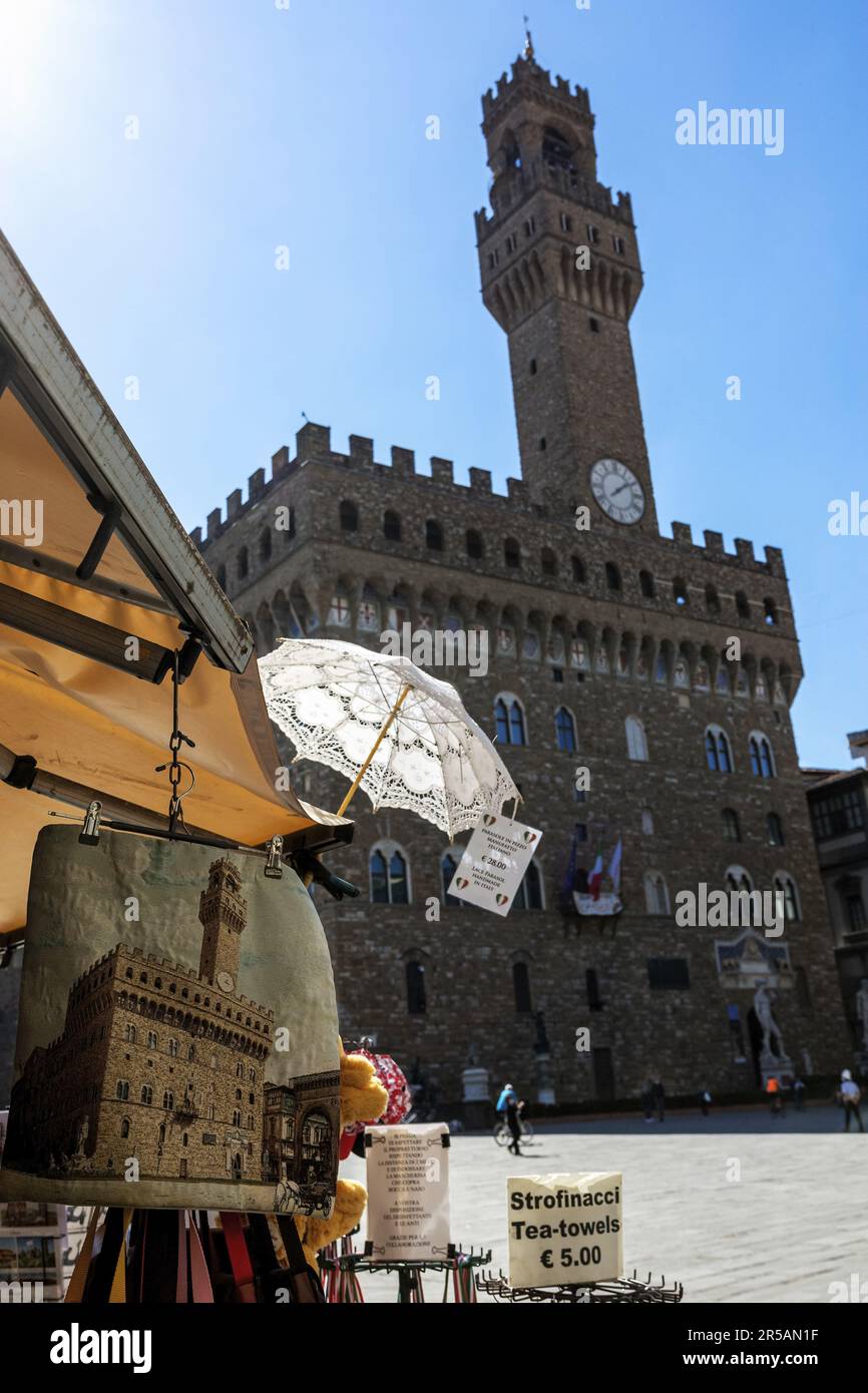 Palazzo Vecchio e Piazza della Signoria, Firenze, Toscana, Italia, Europa Foto Stock