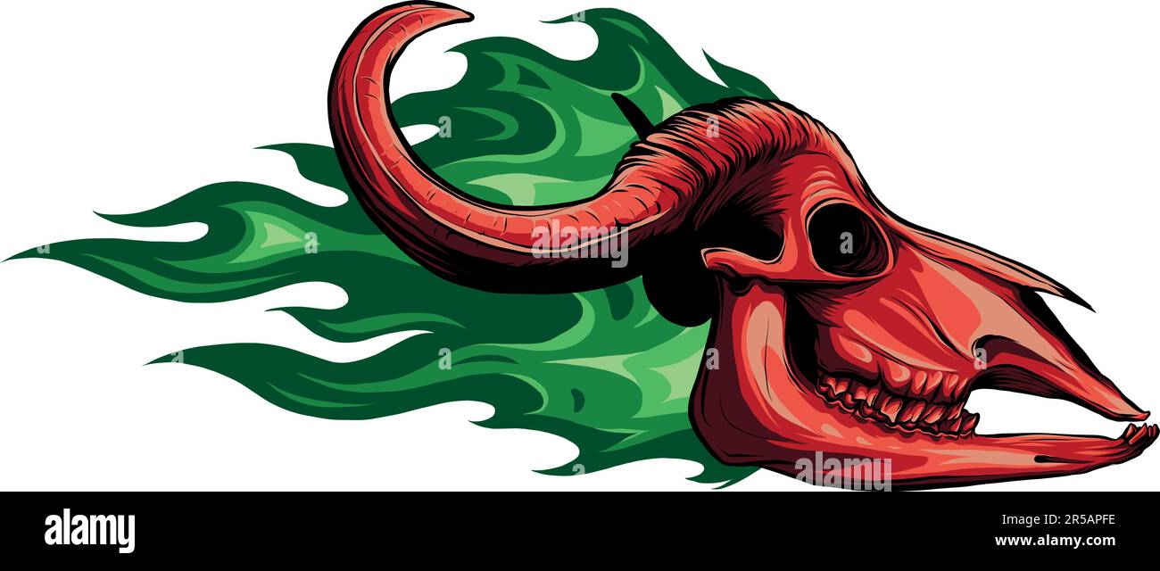 illustrazione vettoriale di cranio di mucca con fiamme Illustrazione Vettoriale