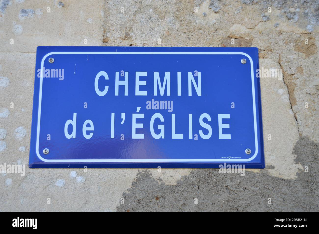 "Via alla Chiesa" in segno francese Foto Stock